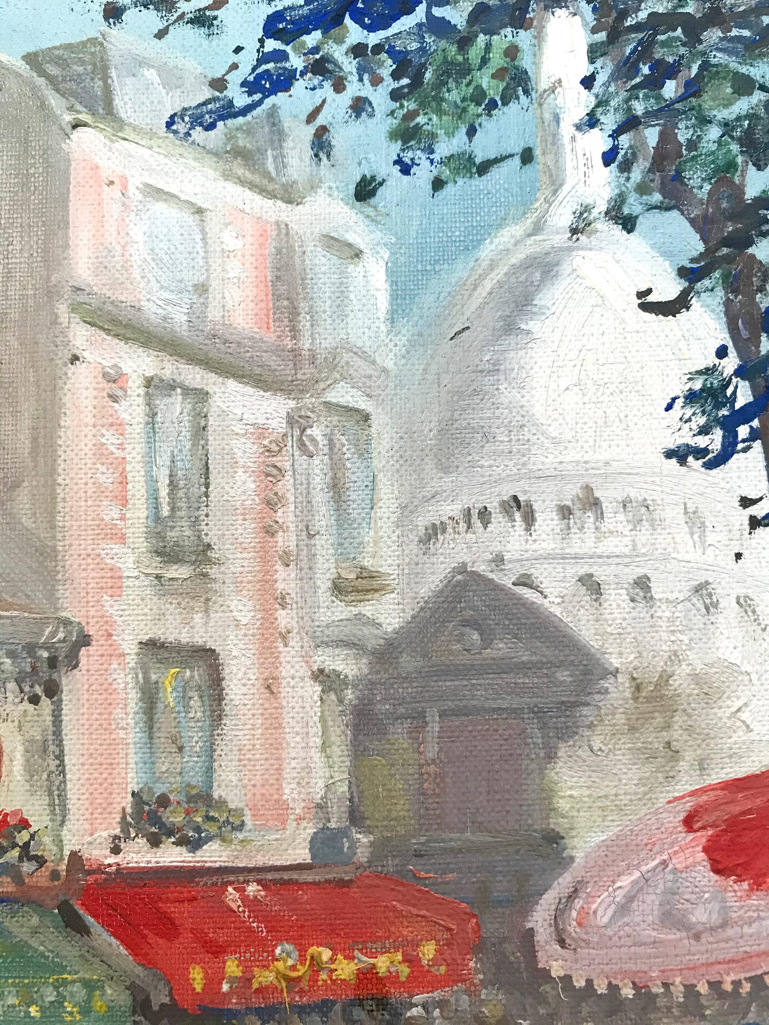 Peinture à l'huile impressionniste « Place Du Tertre » avec des personnages dans un village parisien 1