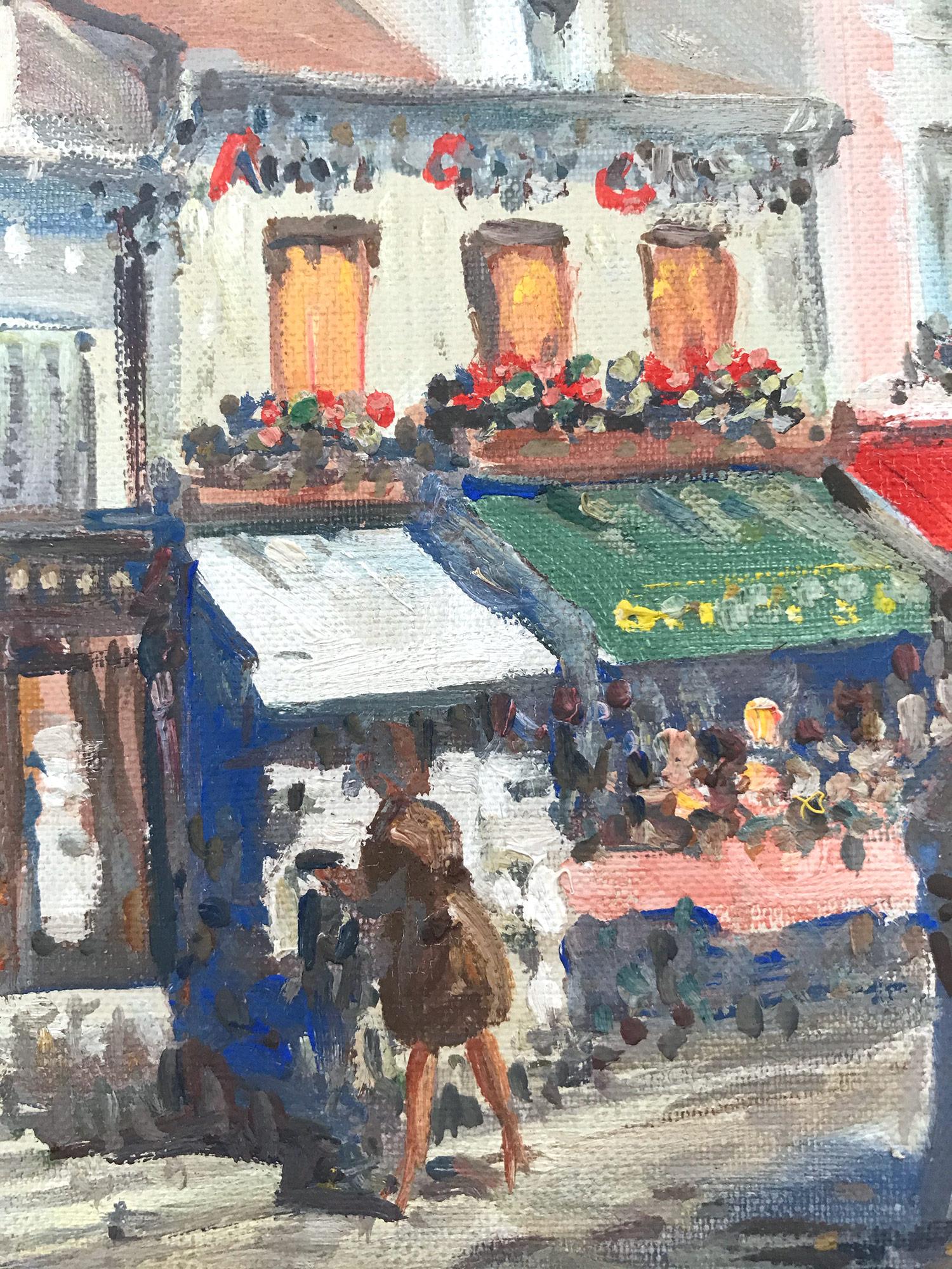 Peinture à l'huile impressionniste « Place Du Tertre » avec des personnages dans un village parisien 2
