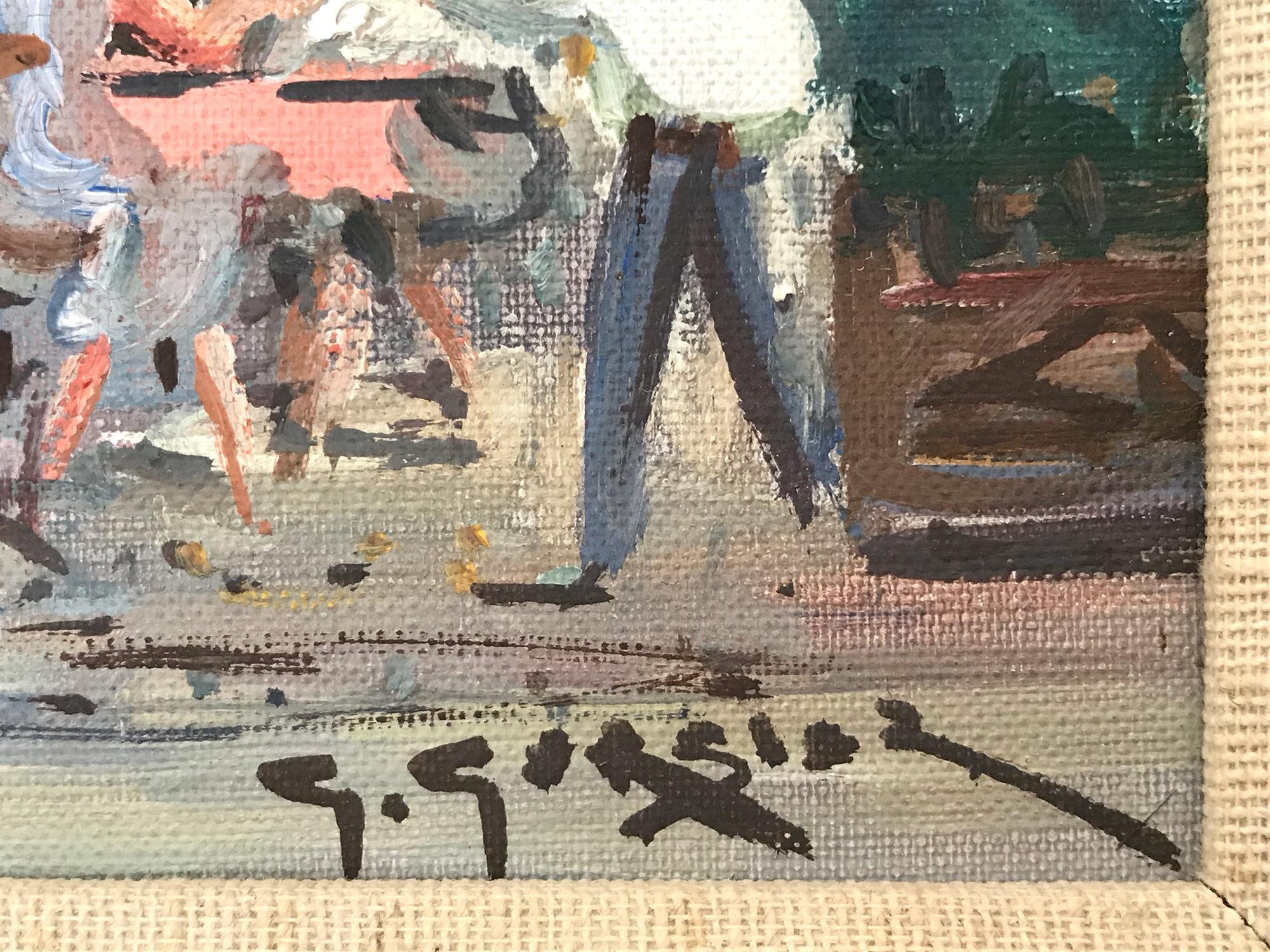 Peinture à l'huile impressionniste « Place Du Tertre » avec des personnages dans un village parisien 3