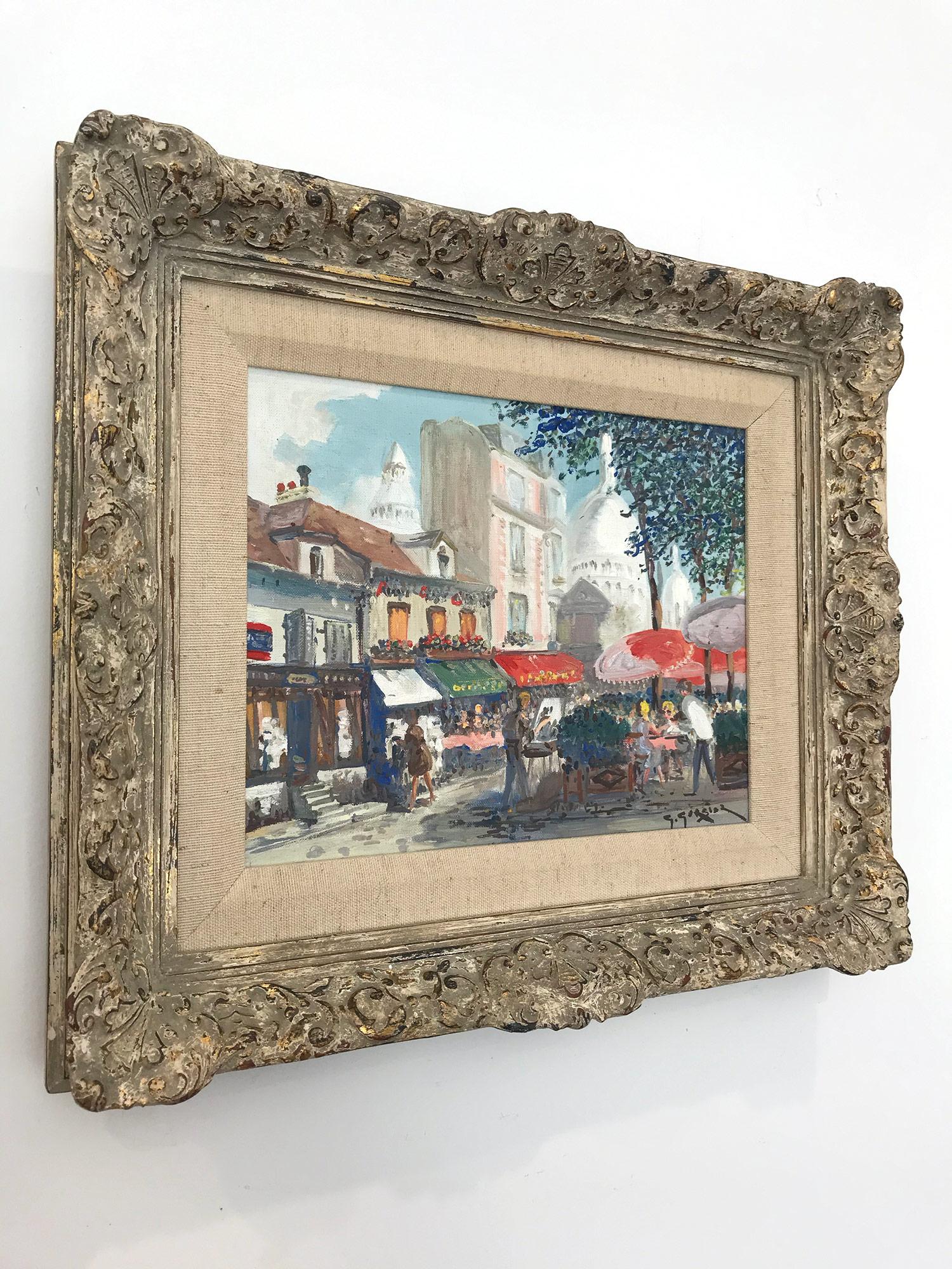 Peinture à l'huile impressionniste « Place Du Tertre » avec des personnages dans un village parisien 6