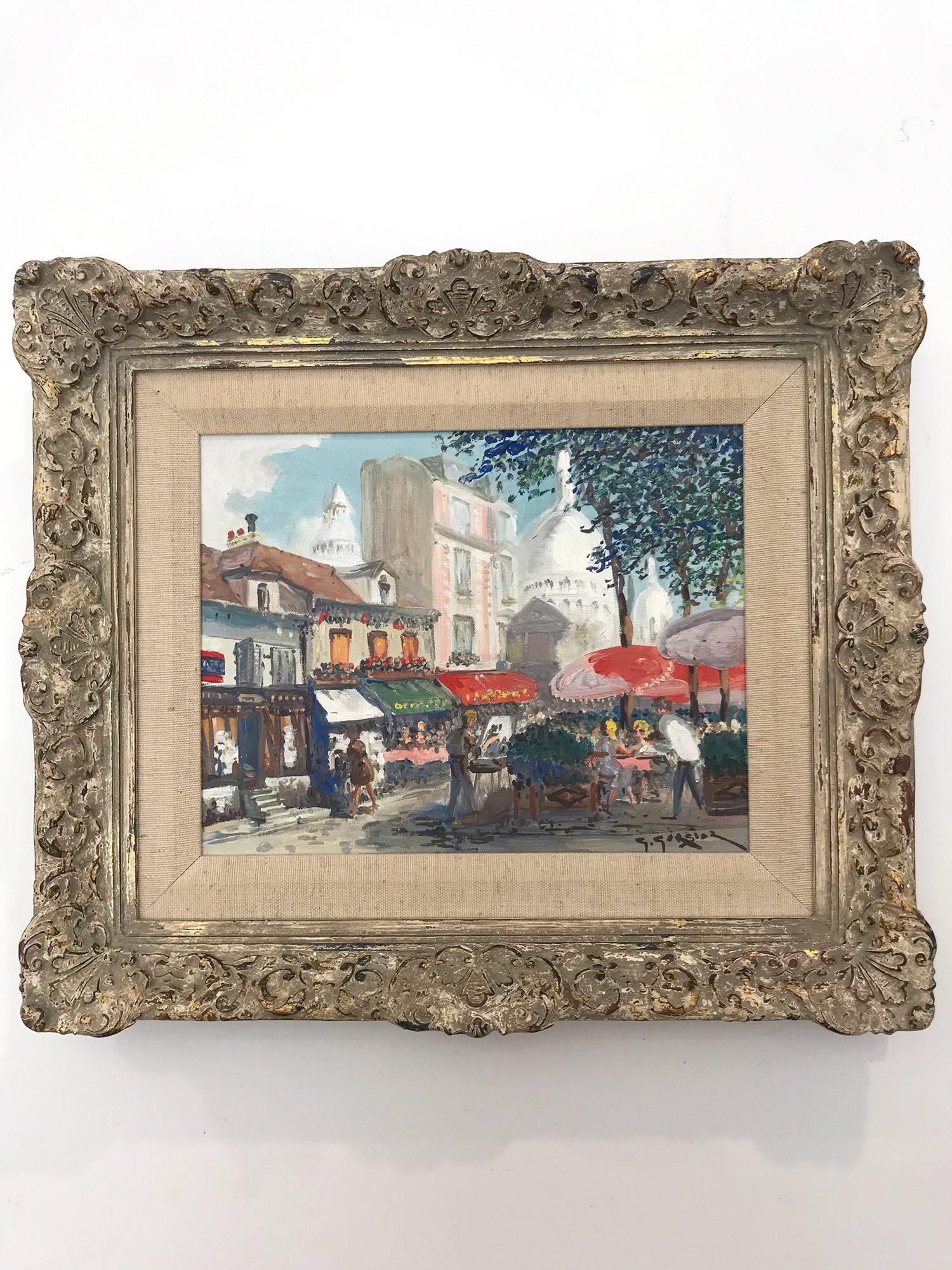 Peinture à l'huile impressionniste « Place Du Tertre » avec des personnages dans un village parisien 9