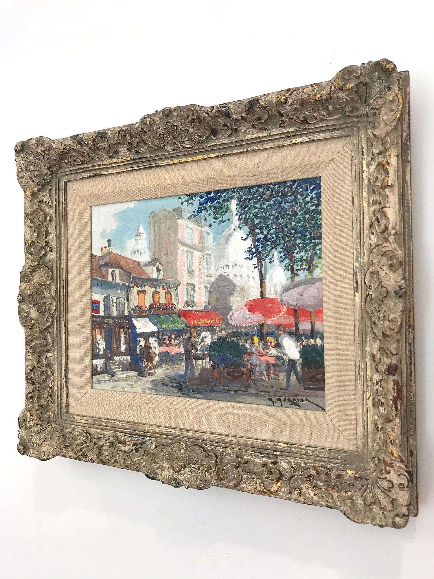 Peinture à l'huile impressionniste « Place Du Tertre » avec des personnages dans un village parisien 10