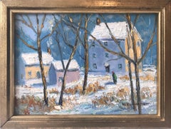 "River Road" Bucks County Pastoral Winter Snow Scene Landscape Oil Painting