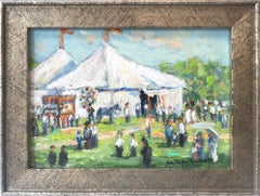 Vintage "The Circus" Bucks County Pastoral Landscape Oil Painting with Balloons and Tent