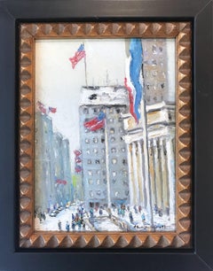 "Library NYC" New York City Impressionist Winter Scene Landscape Oil Painting