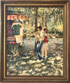 "Promeneurs Sur Les Champs Elysees" Impressionist Scene Oil Painting on Canvas