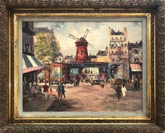 "Moulin Rouge" Peinture à l'huile sur toile - Scène de rue impressionniste française de Paris