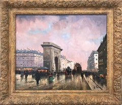 Vintage "Porte Saint-Denis" Post-Impressionist Parisian Street Scene Oil on Canvas