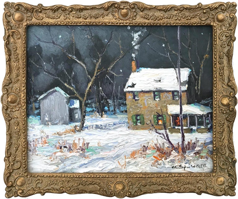 Christopher Willett Landscape Painting - "Buckingham PA, Back Rd." Bucks County Winter Snow Scene Landscape Oil Painting
