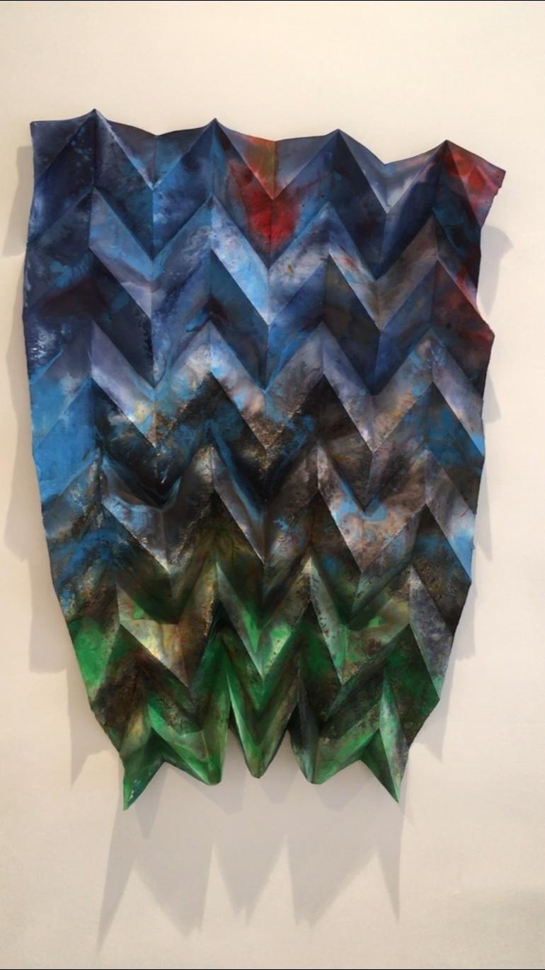 Shiramine, mixed media on folded paper - Abstract Geometric Sculpture by Caleb Nussear
