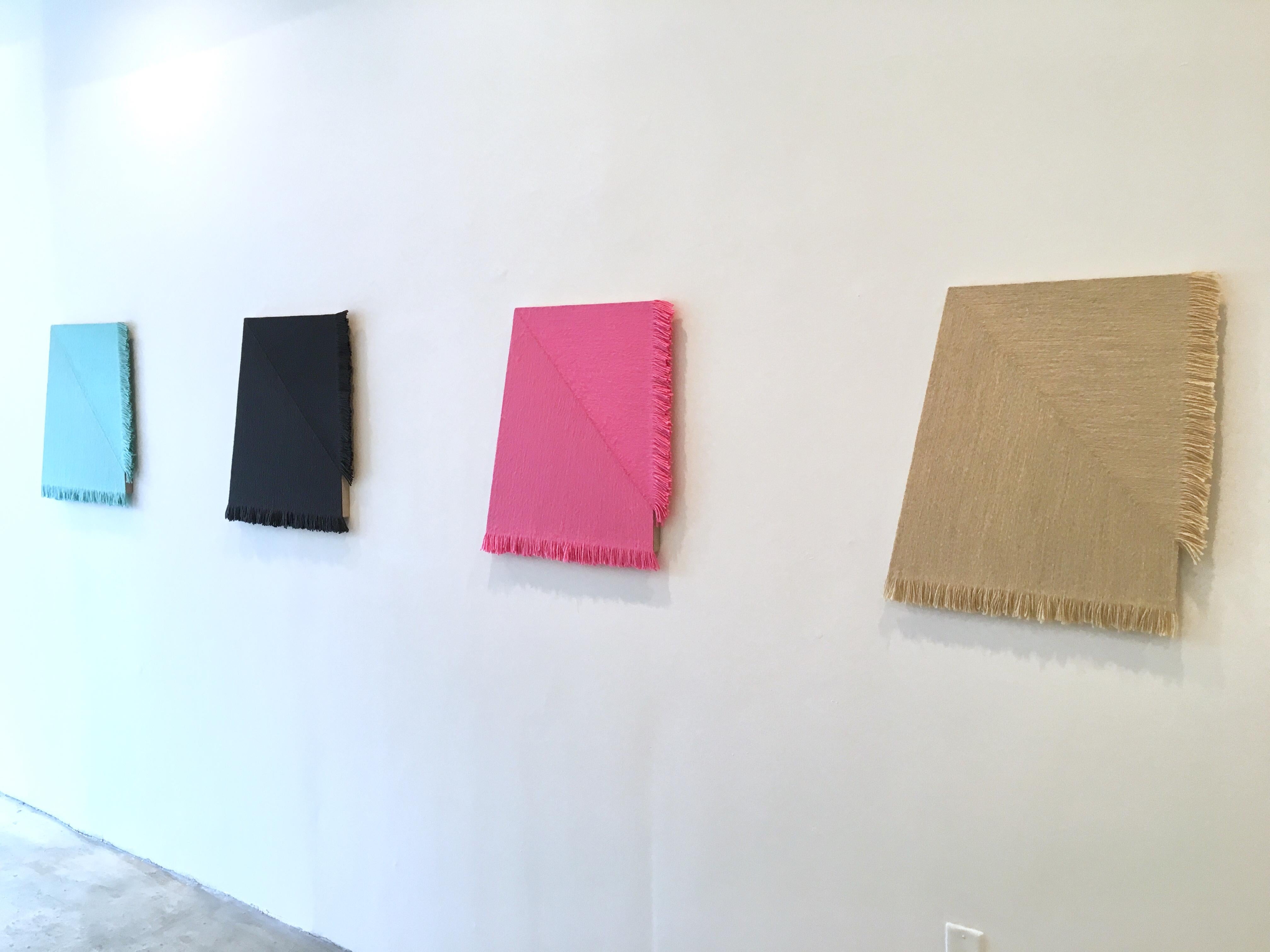 Pink Fold, acrylic fibers, velcro and linen on panel - Painting by Matthew Larson