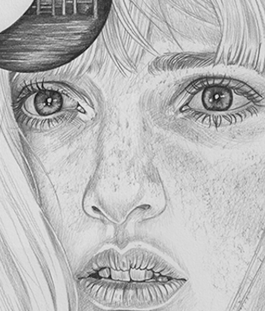 The Alternate, graphite on paper, framed - Gray Figurative Art by Martine Johanna