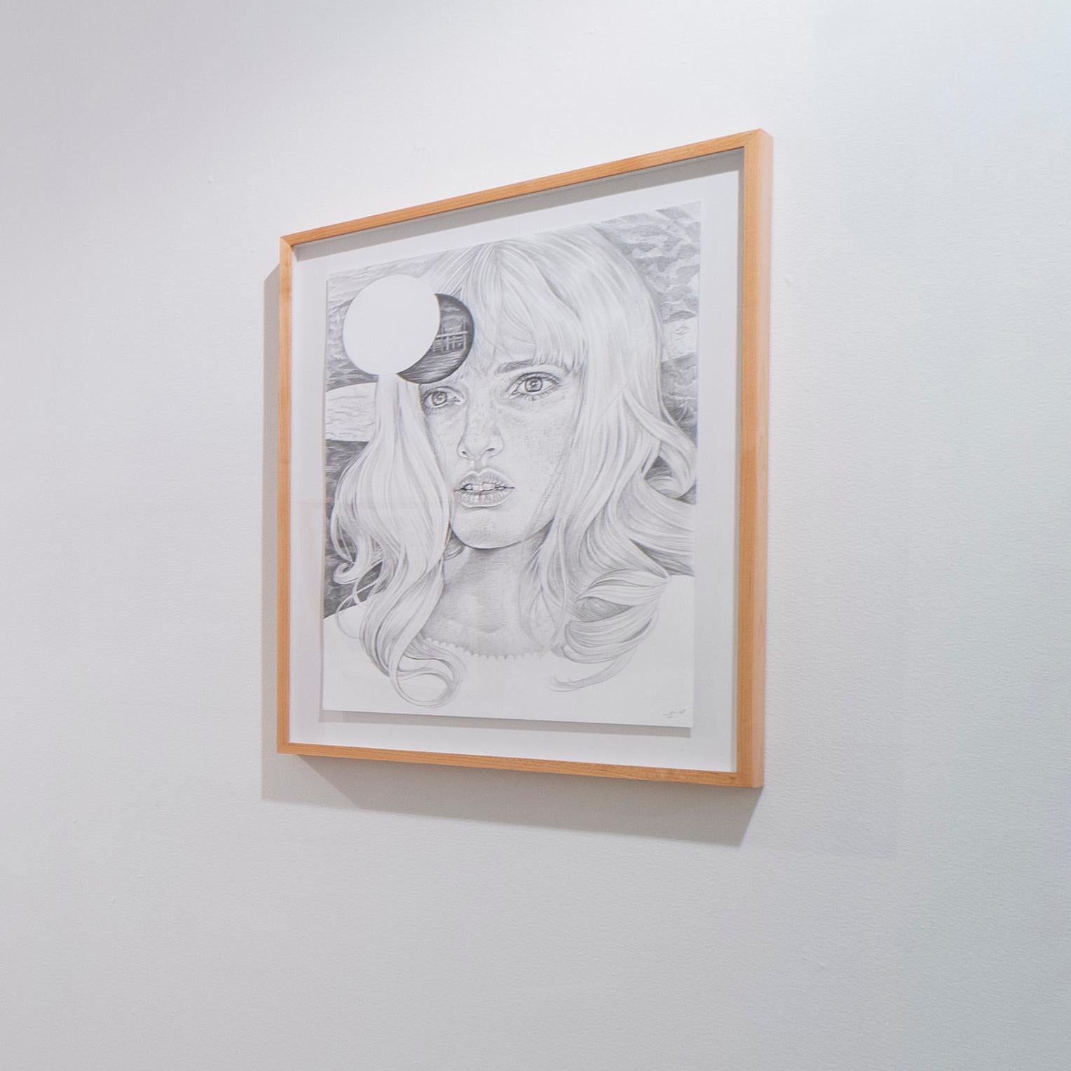 This is a drawing on paper, floating within a maple frame.  The drawing measures 20 x 15 inches unframed and framed 24.25 x 19.25 inches. Her work is highly detailed. This work was exhibited during her solo exhibition, Life is but a dream, in New