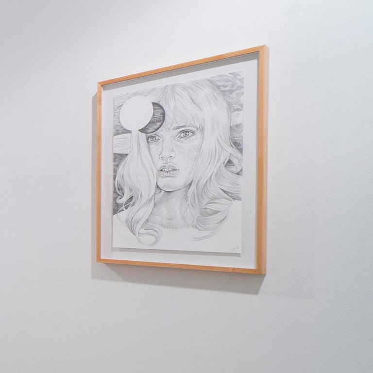 This is a drawing on paper, floating within a maple frame.  The drawing measures 20 x 15 inches unframed and framed 24.25 x 19.25 inches. Her work is highly detailed. This work was exhibited during her solo exhibition, Life is but a dream, in New