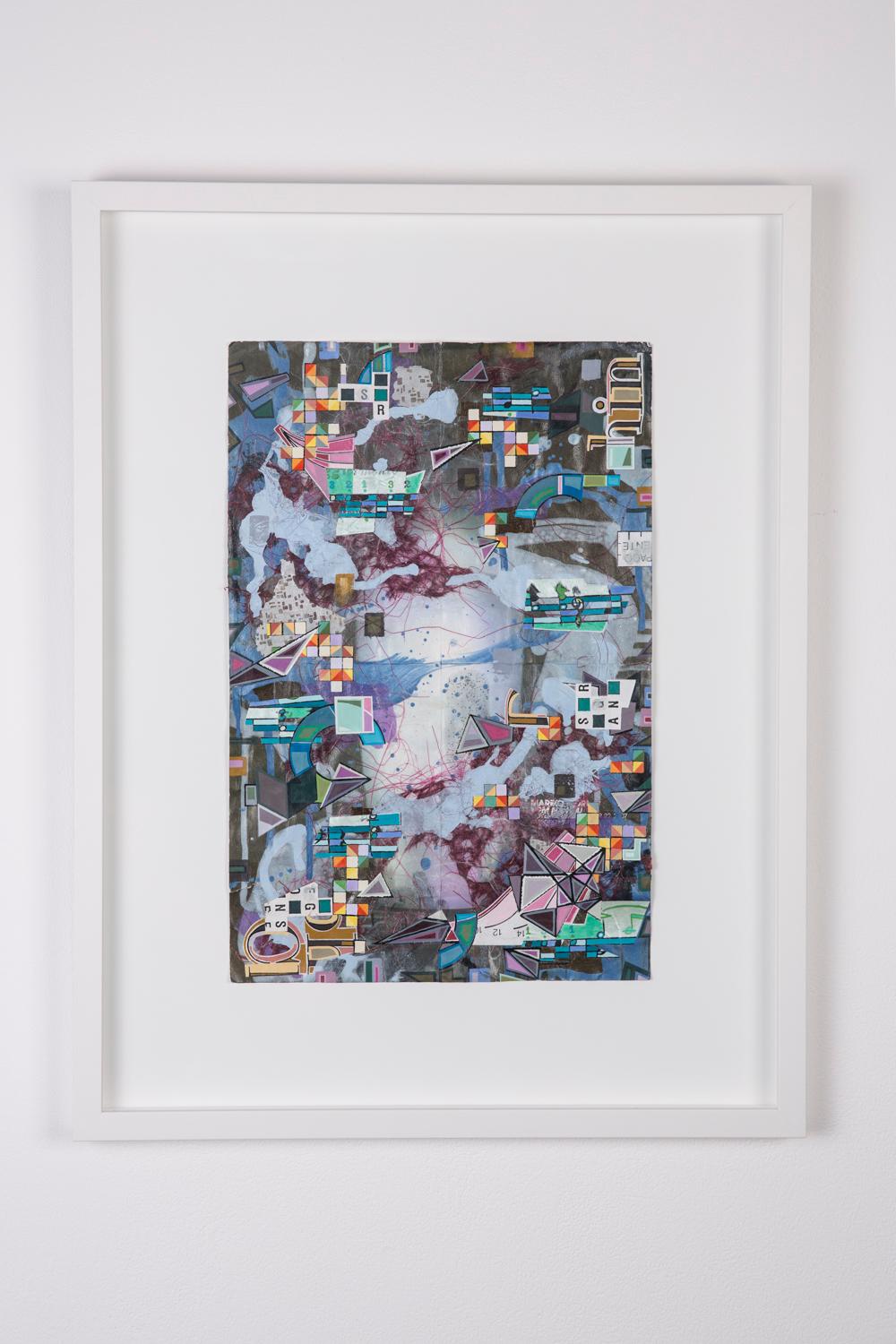 PRLS-1000 zeitgenössische abstrakte Collage, Mischtechnik, Lila, Blau, Multi (Abstrakt), Mixed Media Art, von Eric Mack