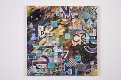 PVB-7600 - Contemporary Abstract Collage Painting, purple, brown, blue