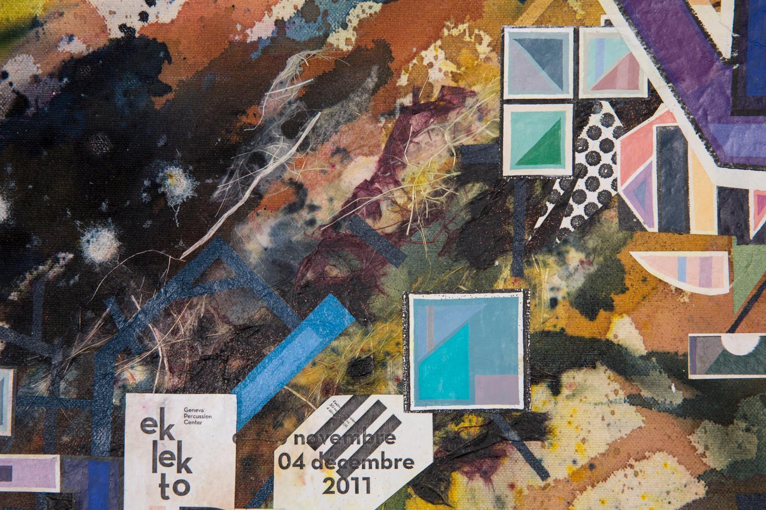 Zeitgenössische abstrakte Collage-Malerei, lila, braun, blau, zeitgenössisch im Angebot 4