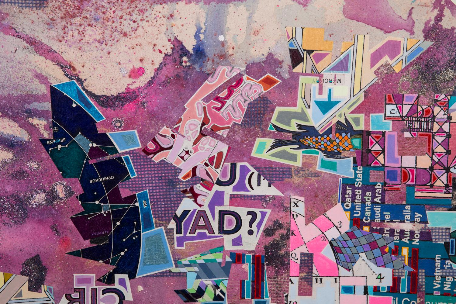 MTB-4276 - Vibrante Pintura Contemporánea Abstracta Collage con Purpurina sobre Lienzo - Painting de Eric Mack