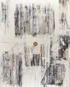 GC 26 -  Oil and Gold Leaf on Canvas - Abstract Painting, white, grey