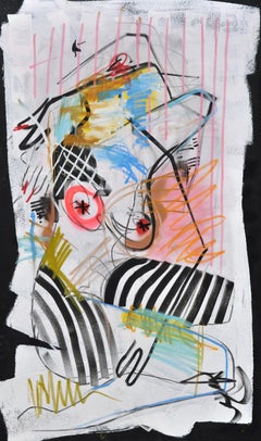 Striped Nude - Figurative abstract, spray paint, acrylic, stripes, pink, black 