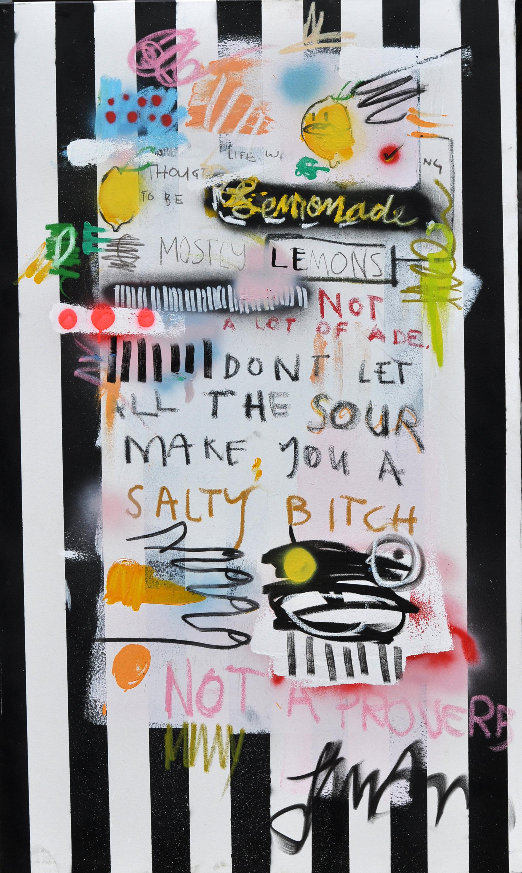 “Mostly Lemons" by Memphis-based artist Frances Berry employs spray paint, oil crayon, and paint pens to illustrate an irreverent yet sage piece of advice. A colorful splash of icons and text, “Mostly Lemons” embodies the playful contradictions