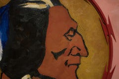 REDSKIN - peinture politique contemporaine, rose, fil de rasoir rouge, chef autochtones