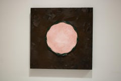 Line verte - Rose, marron, huile et fil de fer rasoir sur panneau - Série Red Line