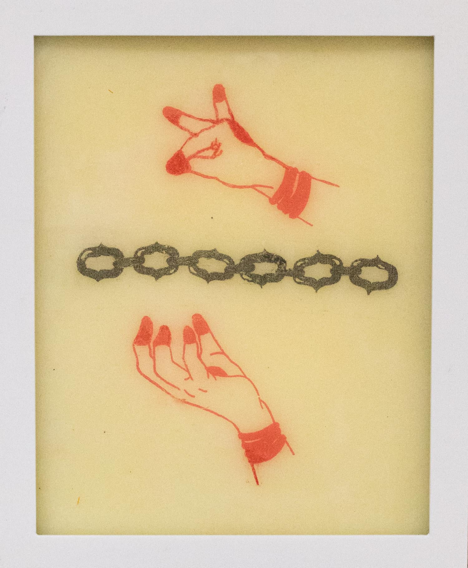 "Mudra no. 1" tattooed wax, red and black with hands and chain - Mixed Media Art by Chelsea Velaga
