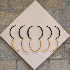 EQUIVALENCE 55 - Contemporary sculptural painting, pink, black, cut-out linen