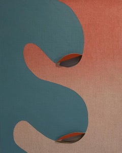 DYAD 23 Abstract Sculptural Painting - Oil & Acrylic on Linen, blue, red, tan