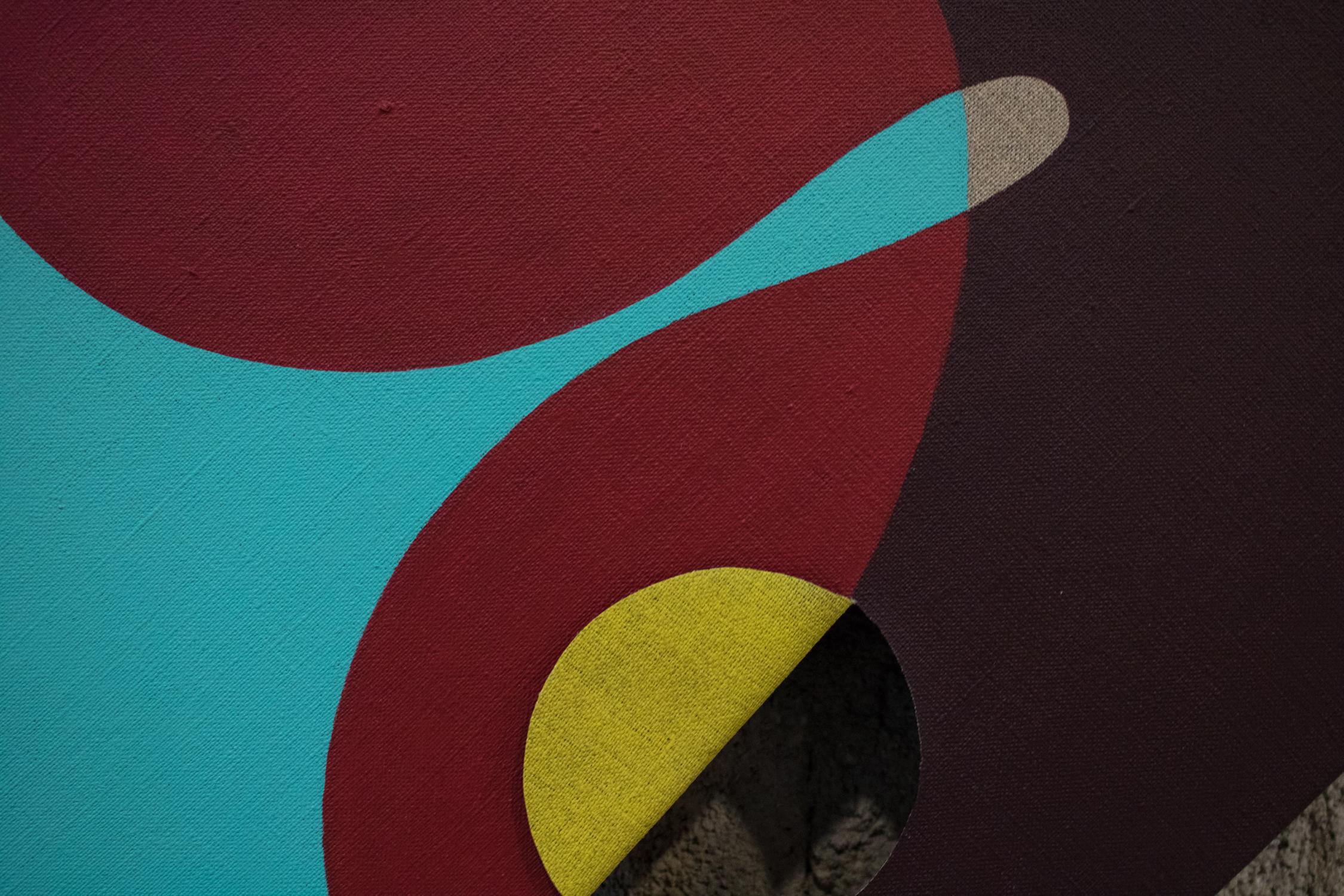 DYAD 8 - Pintura escultórica cuadrada - Óleo y acrílico contemporáneos sobre lino - Abstract Painting Gris de Linda King Ferguson