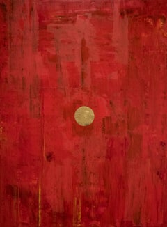 ROJO NO. 1 - Oil and Gold leaf on canvas, abstract red, contemporary 
