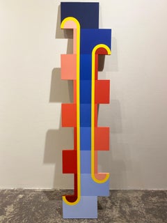 Funicular - 72 x 16 - Blue, Red Multi Colored Acrylic Paint on Cut Wood, 2020