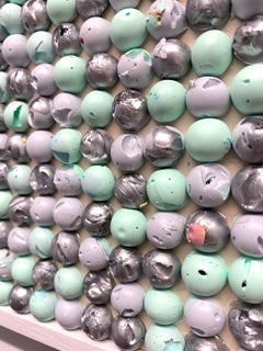 SMALL CIRCLE QUILT - Blue Metallic Textured Contemporary Painting on Panel