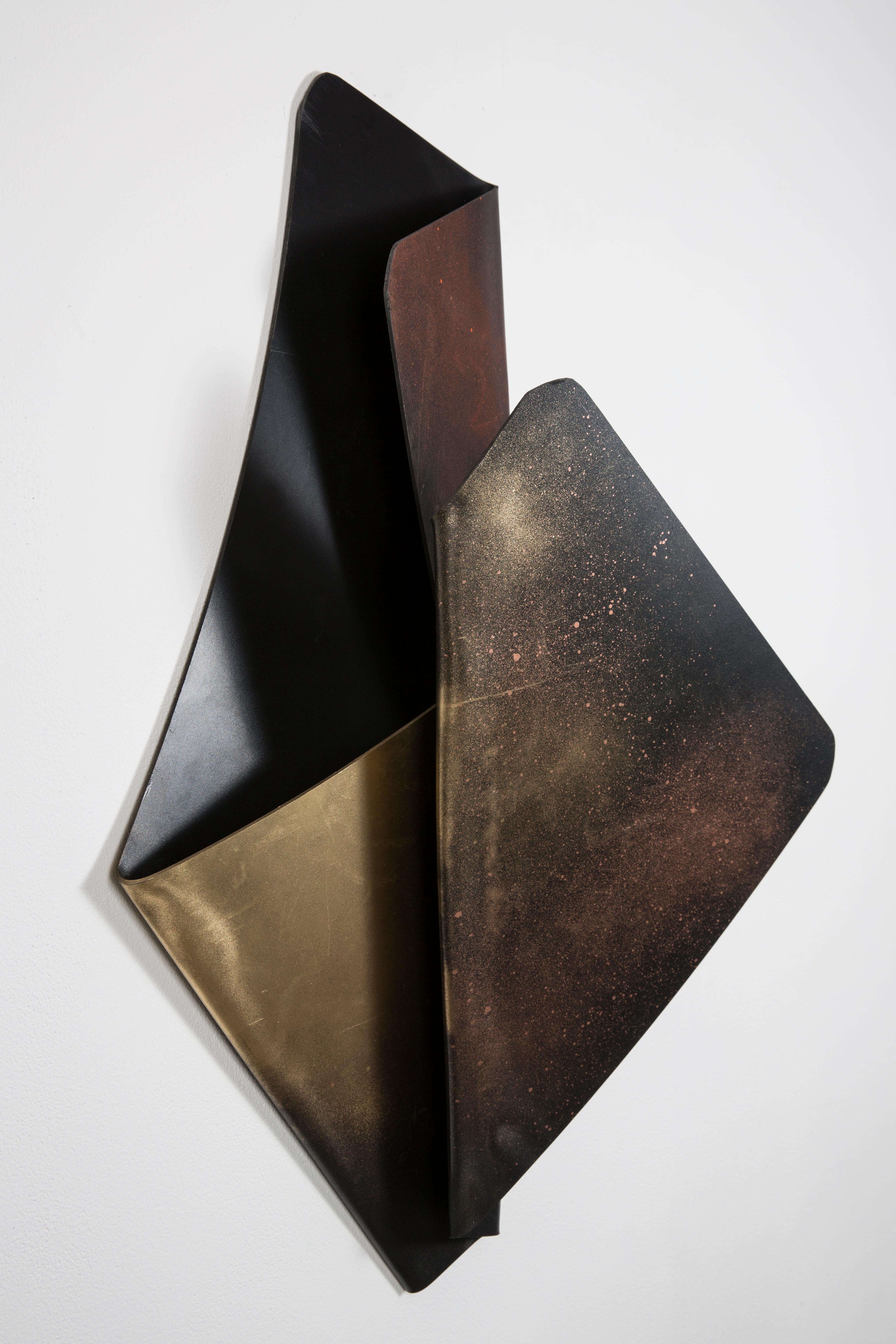 Vuelve A Anochecer - Acrylic Polymer Wall Hanging Sculpture, Black and Gold - Gray Abstract Sculpture by Andrès Bustamante