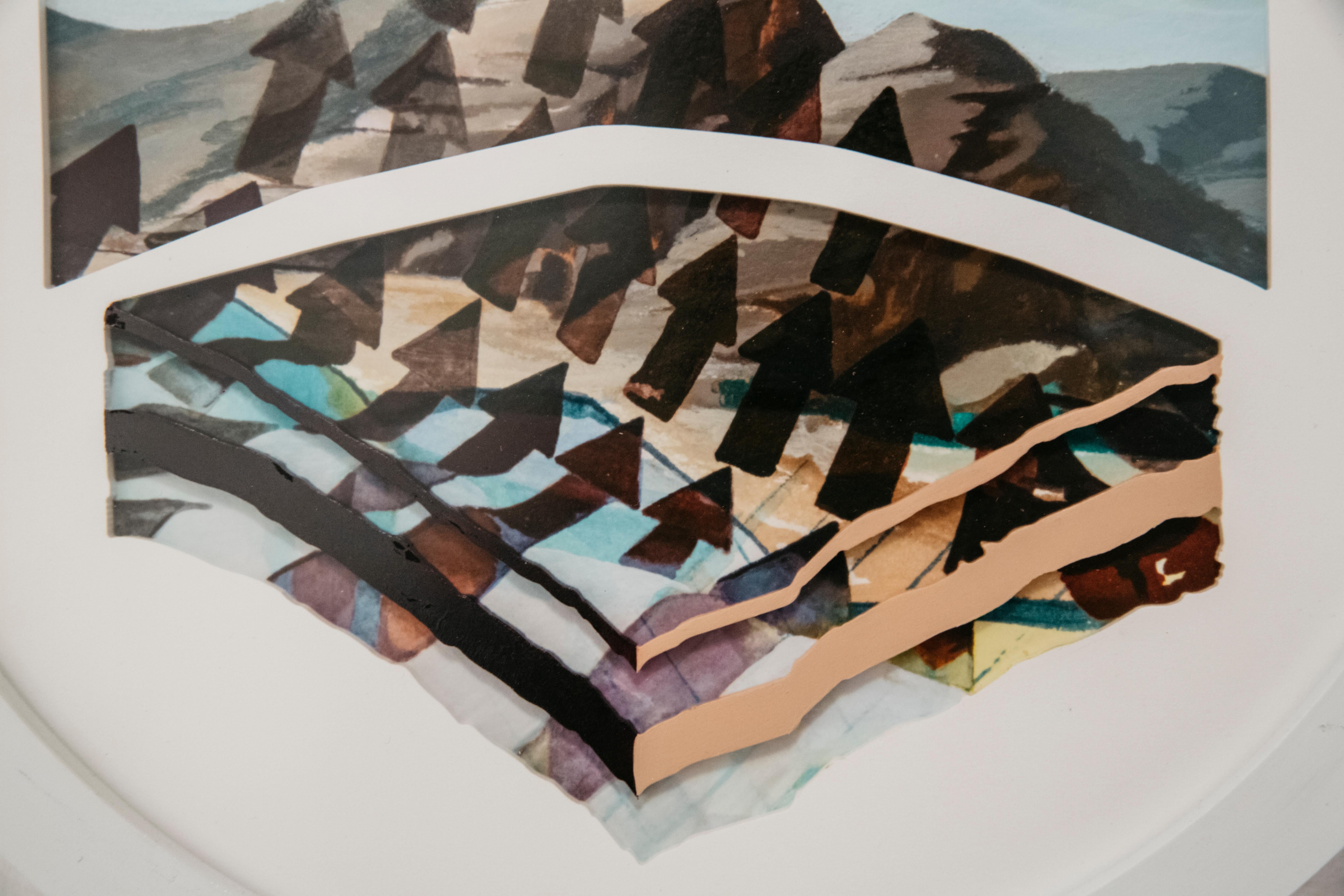 From the Bottom Up - Paesaggio contemporaneo/pittura astratta, ritagliato, blu - Painting di Nick Peña