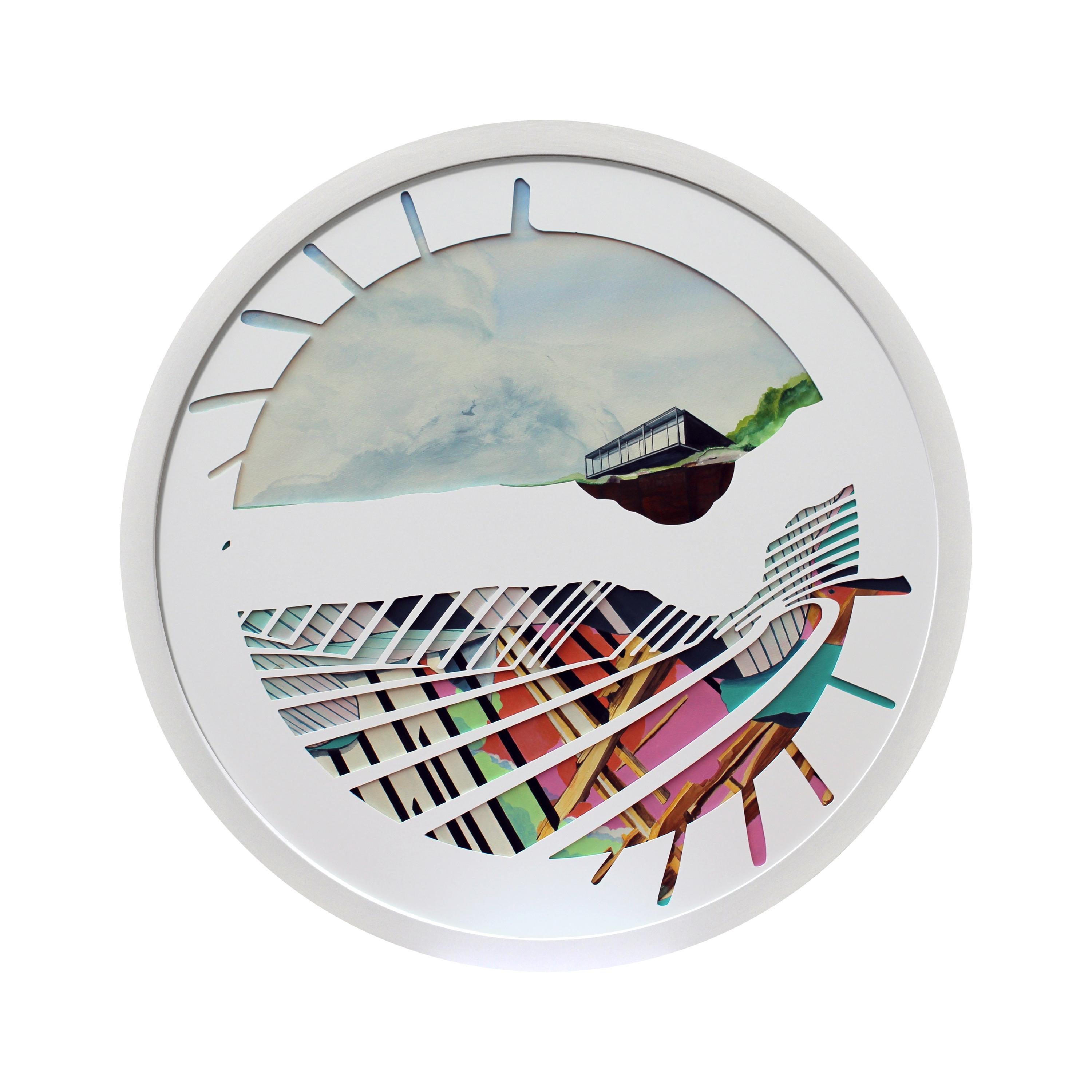 PLATES DE SPINNING - Peinture de paysage circulaire abstraite avec art moderne du milieu du siècle dernier 
