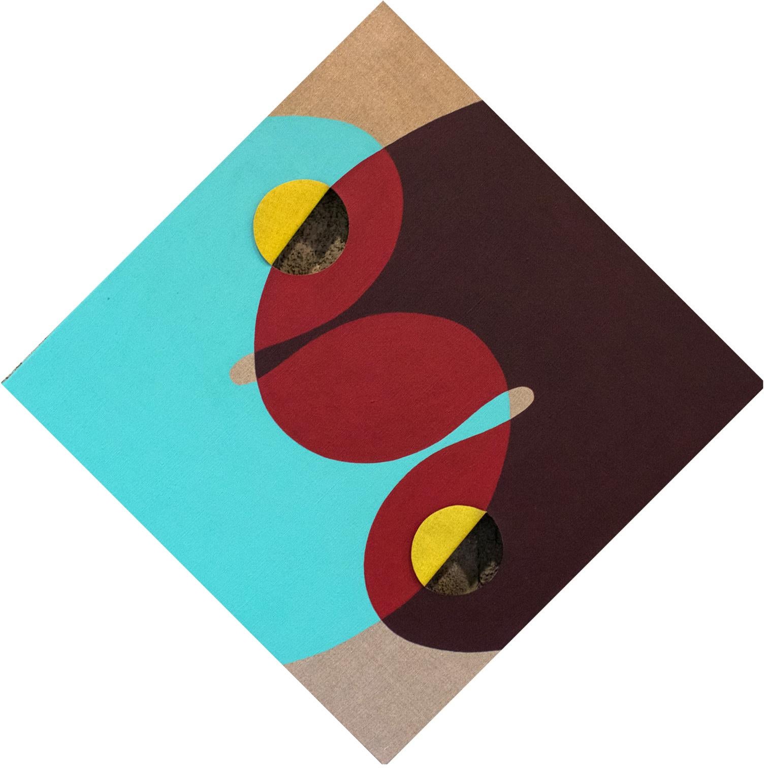 Abstract Painting de Linda King Ferguson - DYAD 8 - Pintura escultórica cuadrada - Óleo y acrílico contemporáneos sobre lino