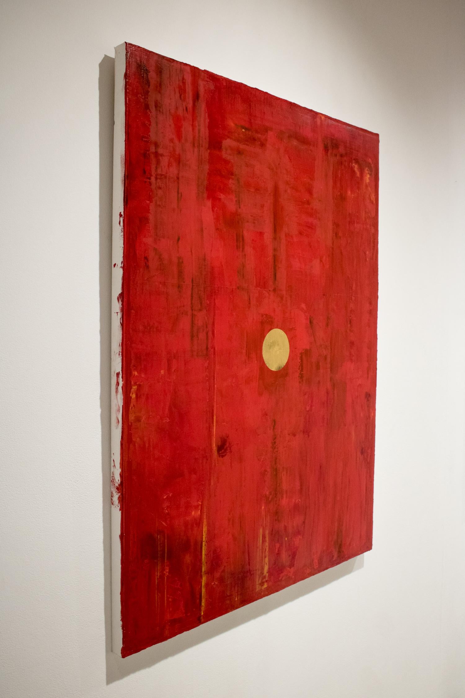 ROJO NO. 1 - Oil and Gold leaf on canvas, abstract red, contemporary  - Painting by Yuri Figueroa