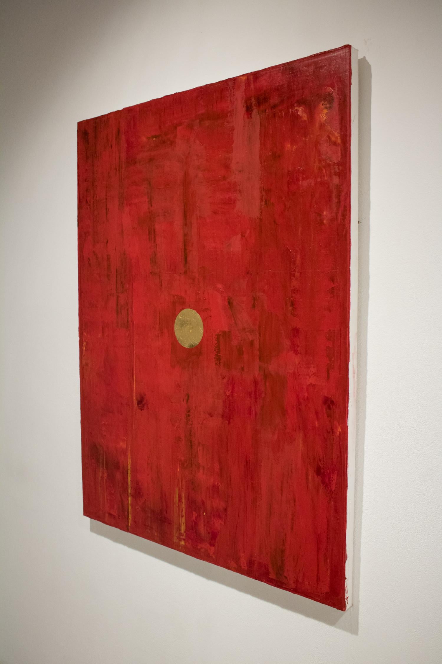 ROJO NO. 1 - Huile et feuille d'or sur toile, rouge abstrait, contemporain - Abstrait Painting par Yuri Figueroa