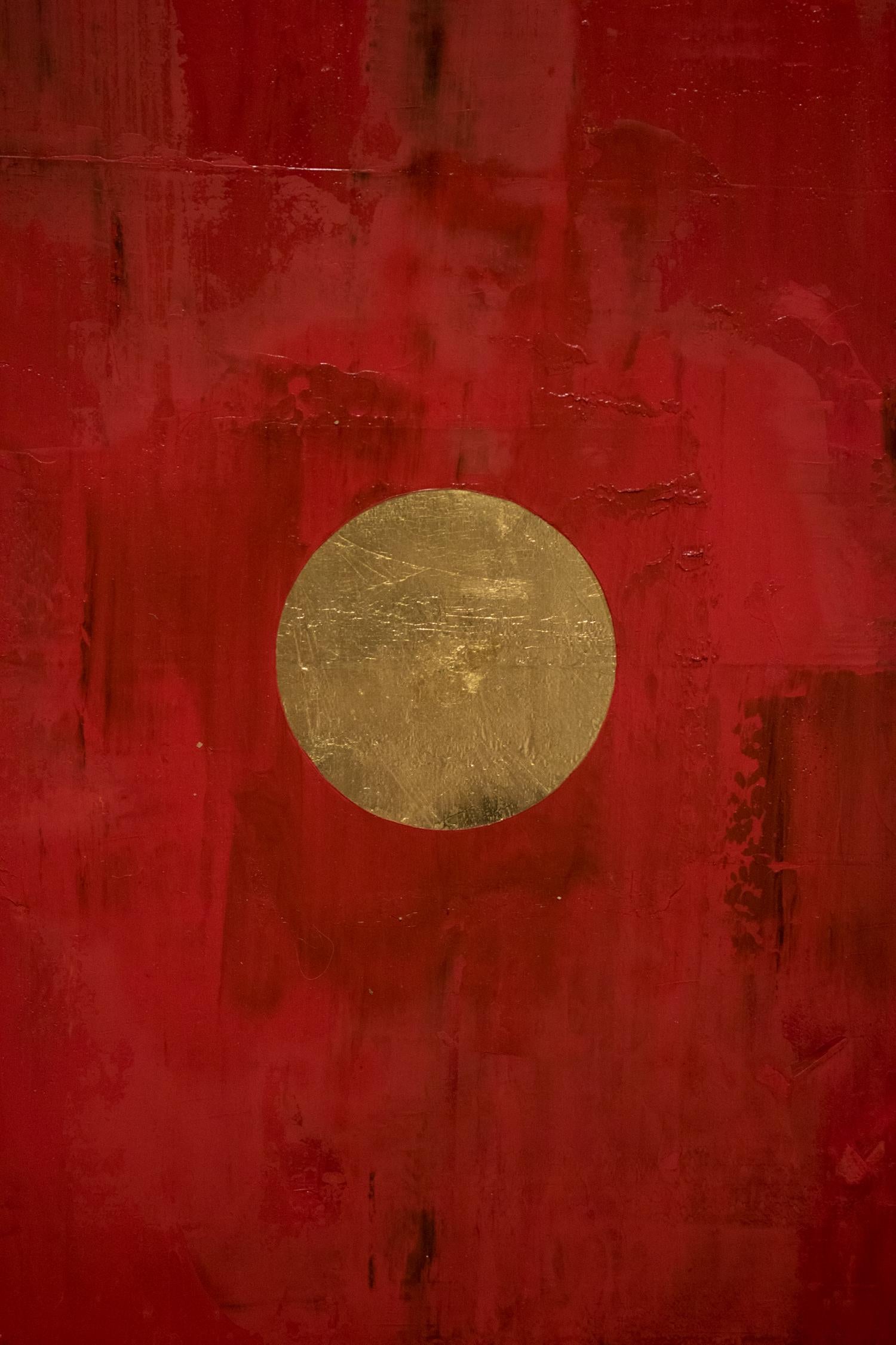 ROJO NO. 1 - Oil and Gold leaf on canvas, abstract red, contemporary  - Abstract Painting by Yuri Figueroa