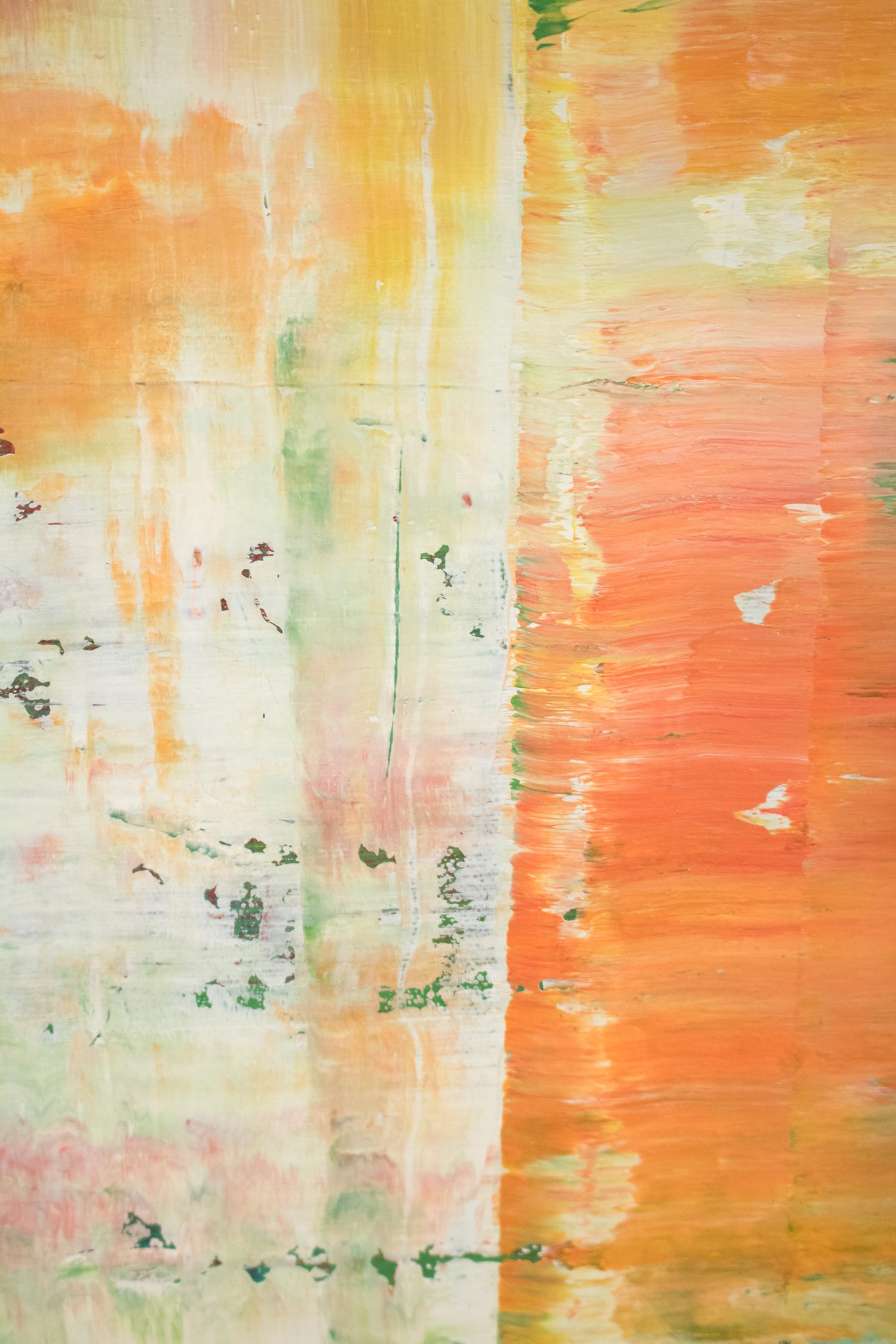 UNTITLED NO. 4 - Oil on Canvas, contemporary abstract pink, green, white, yellow For Sale 1