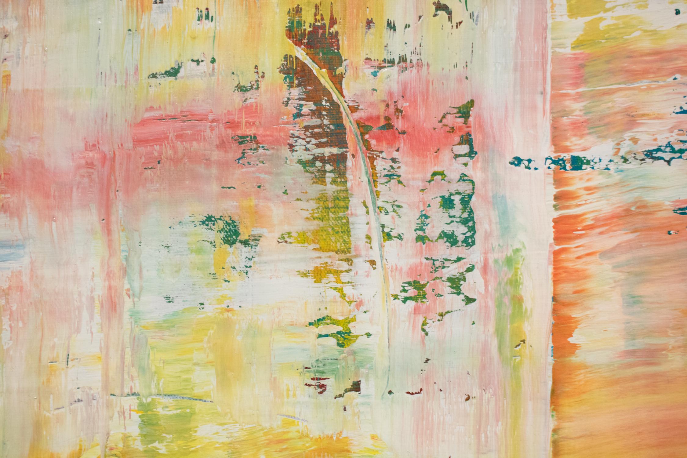 UNTITLED NO. 4 - Oil on Canvas, contemporary abstract pink, green, white, yellow For Sale 2