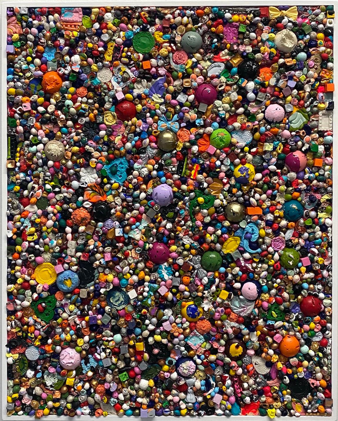 Abstract Sculpture Natalie Harrison - MULTICOLORED TAPESTRY 5 Peinture abstraite contemporaine texturée avec paillettes