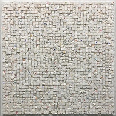 White Square Quilt 5- White, Geometric Textured Abstract Contemporary Painting