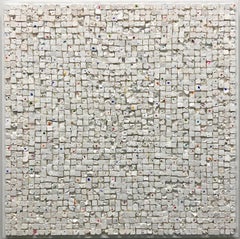 White Square Quilt 5- White, Geometric Textured Abstract Contemporary Painting