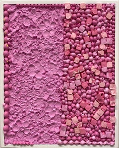 PINK TAPESTRY - Pink, Textured Contemporary Painting on Panel, Floral  