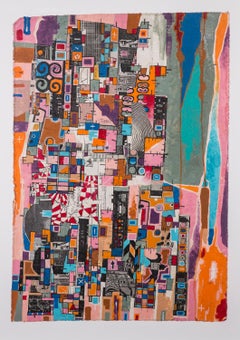 PWW-777 - Eric Mack - Contemporary Abstract Collage Painting Based off the Grid