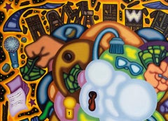 UNSCRIPTED - Bold, Surrealist, Cubist Illustrative Oil Painting, Yellow, Purple