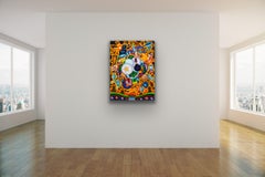 TOWERING OVER - Bold, Surrealist, Cubist Illustrative Oil Painting, Orange Cloud